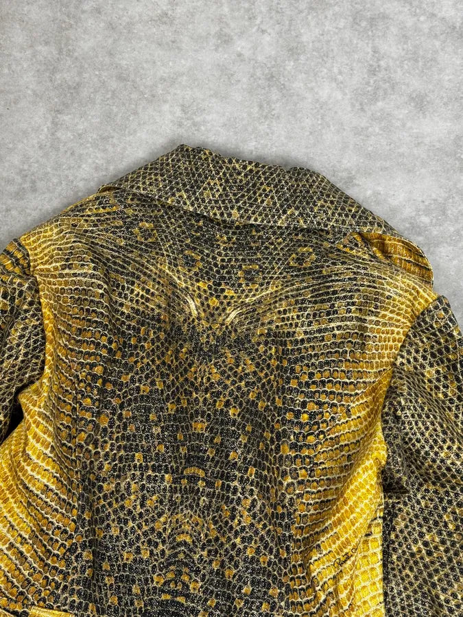 2000s Roberto Cavalli Yellow Snakeskin Effect Bees Yellow Jacket & Skirt Set plNWhjV 10