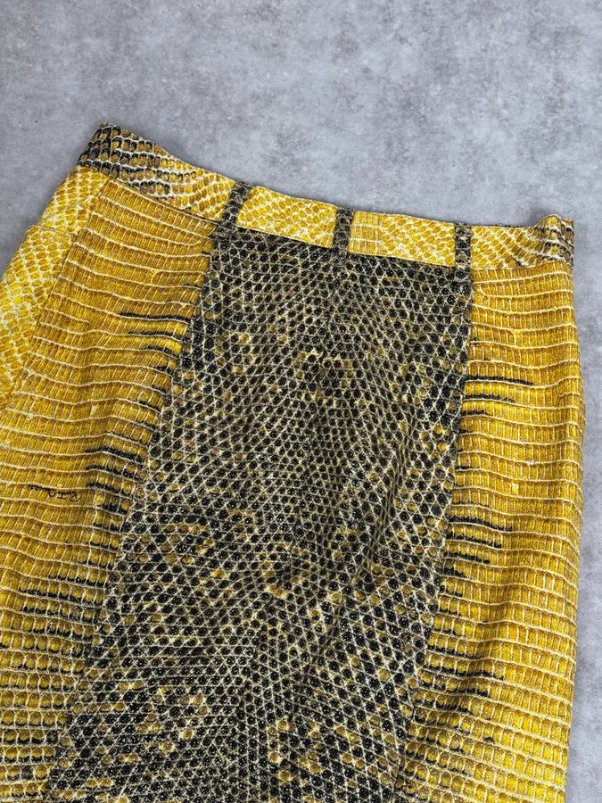 2000s Roberto Cavalli Yellow Snakeskin Effect Bees Yellow Jacket & Skirt Set plNWhjV 17
