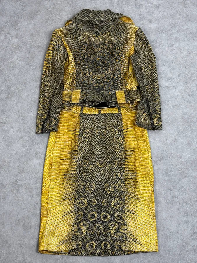 2000s Roberto Cavalli Yellow Snakeskin Effect Bees Yellow Jacket & Skirt Set plNWhjV 3