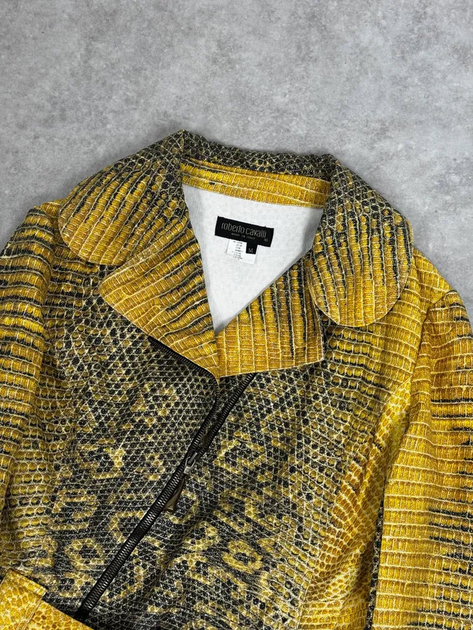 2000s Roberto Cavalli Yellow Snakeskin Effect Bees Yellow Jacket & Skirt Set plNWhjV 8