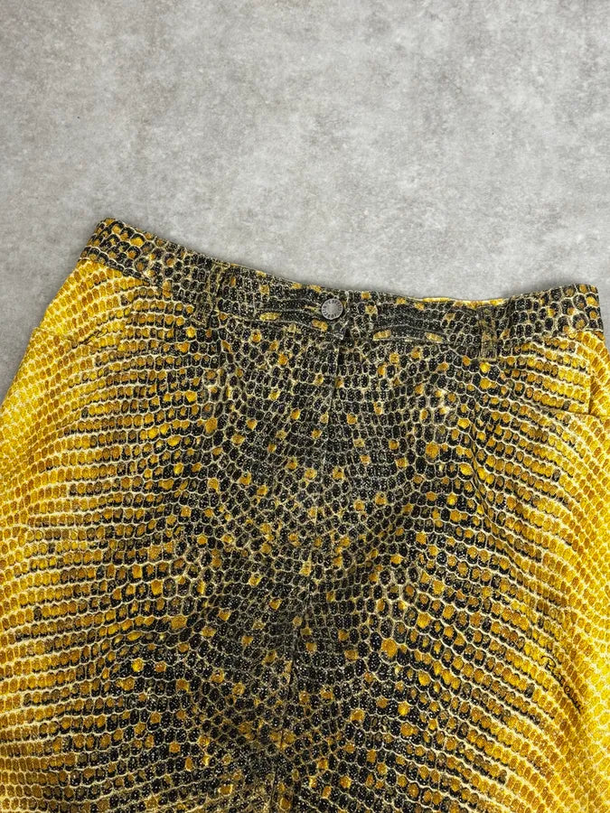 2000s Roberto Cavalli Yellow Snakeskin Effect Bees Yellow Jacket & Skirt Set plNWhjV 16