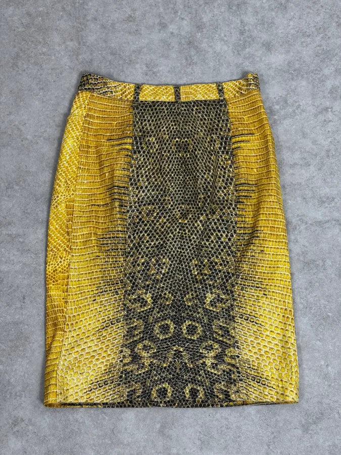 2000s Roberto Cavalli Yellow Snakeskin Effect Bees Yellow Jacket & Skirt Set plNWhjV 13