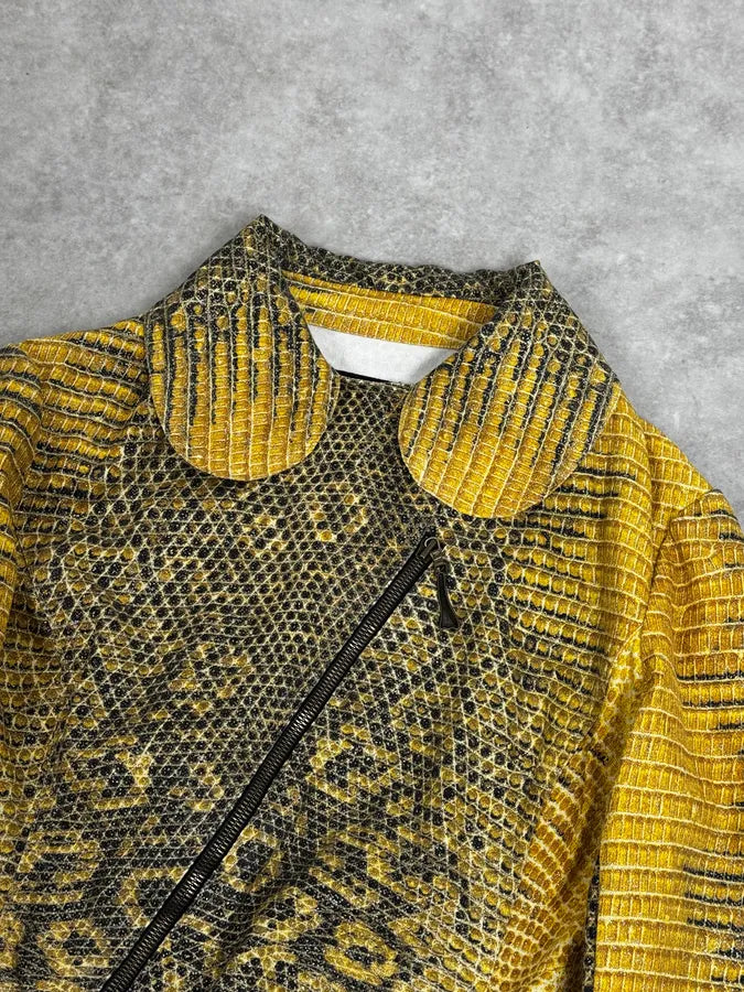 2000s Roberto Cavalli Yellow Snakeskin Effect Bees Yellow Jacket & Skirt Set plNWhjV 9