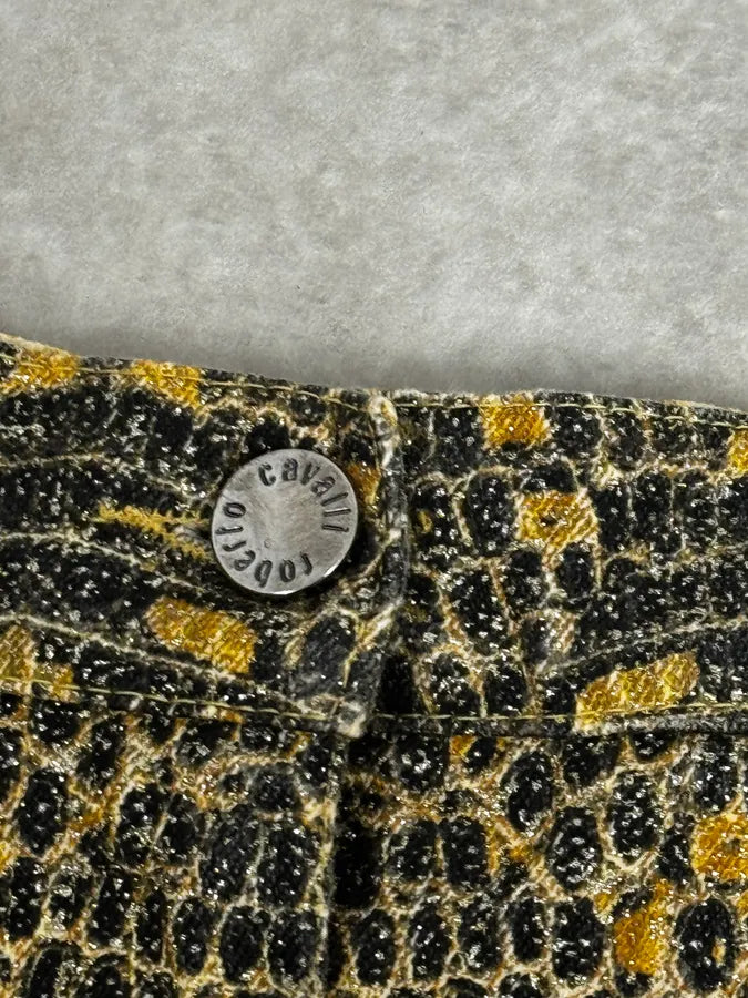 2000s Roberto Cavalli Yellow Snakeskin Effect Bees Yellow Jacket & Skirt Set plNWhjV 19