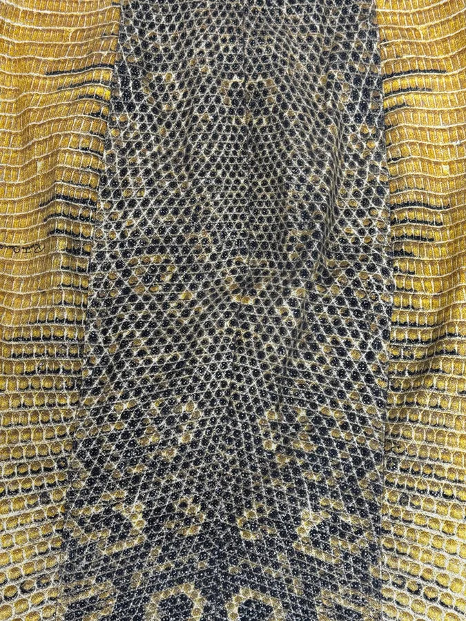 2000s Roberto Cavalli Yellow Snakeskin Effect Bees Yellow Jacket & Skirt Set plNWhjV 18