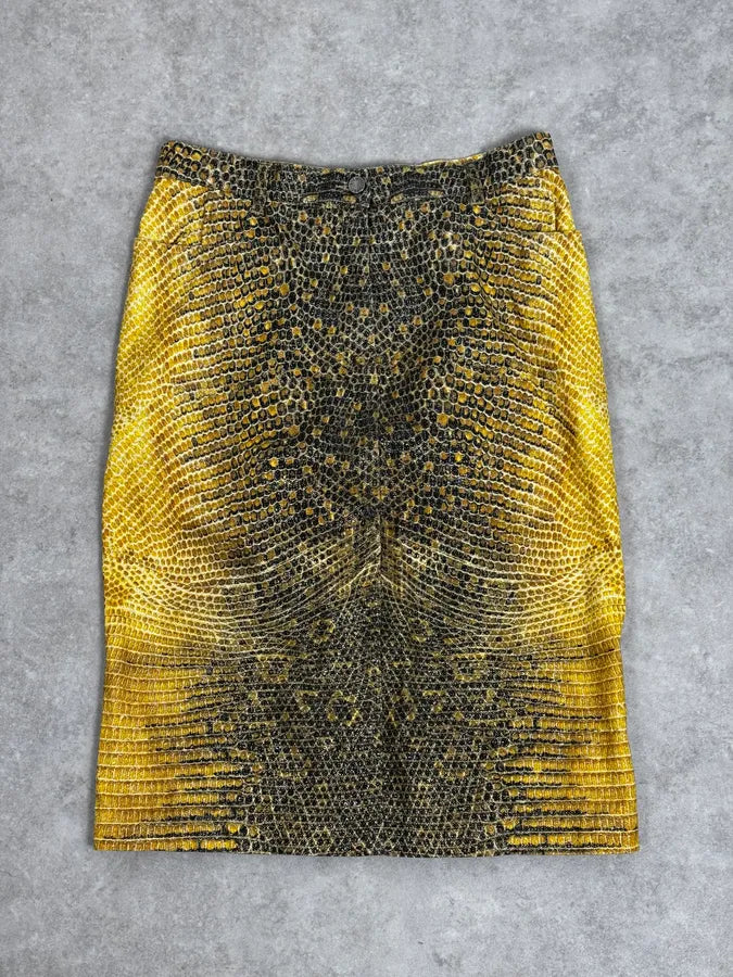 2000s Roberto Cavalli Yellow Snakeskin Effect Bees Yellow Jacket & Skirt Set plNWhjV 12
