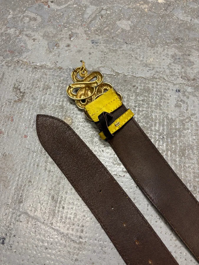 2000s Roberto Cavalli Yellow Suede Leather Embellished Buckle Belt WNtogbs 3