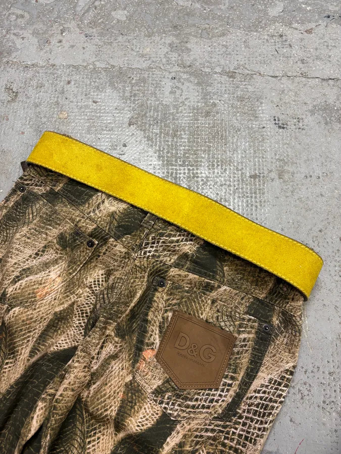 2000s Roberto Cavalli Yellow Suede Leather Embellished Buckle Belt WNtogbs 1