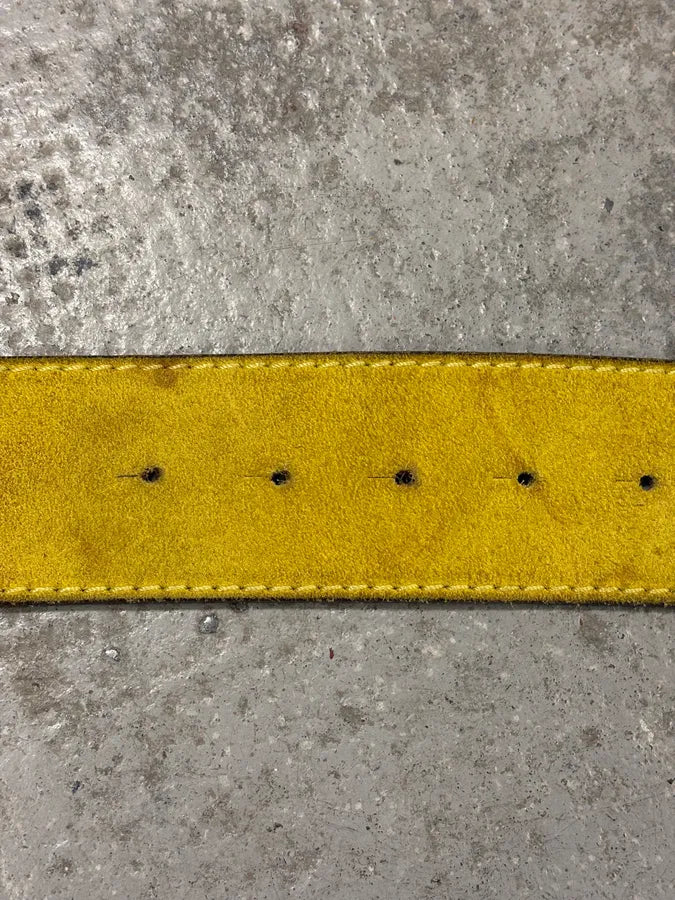 2000s Roberto Cavalli Yellow Suede Leather Embellished Buckle Belt WNtogbs 7