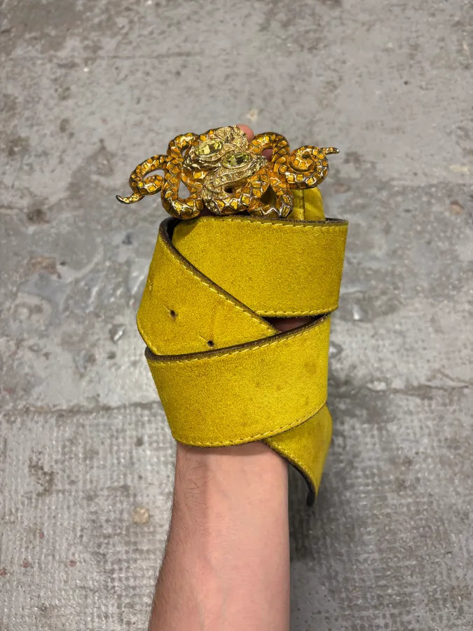 2000s Roberto Cavalli Yellow Suede Leather Embellished Buckle Belt WNtogbs 4