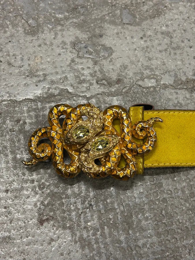 2000s Roberto Cavalli Yellow Suede Leather Embellished Buckle Belt WNtogbs 6