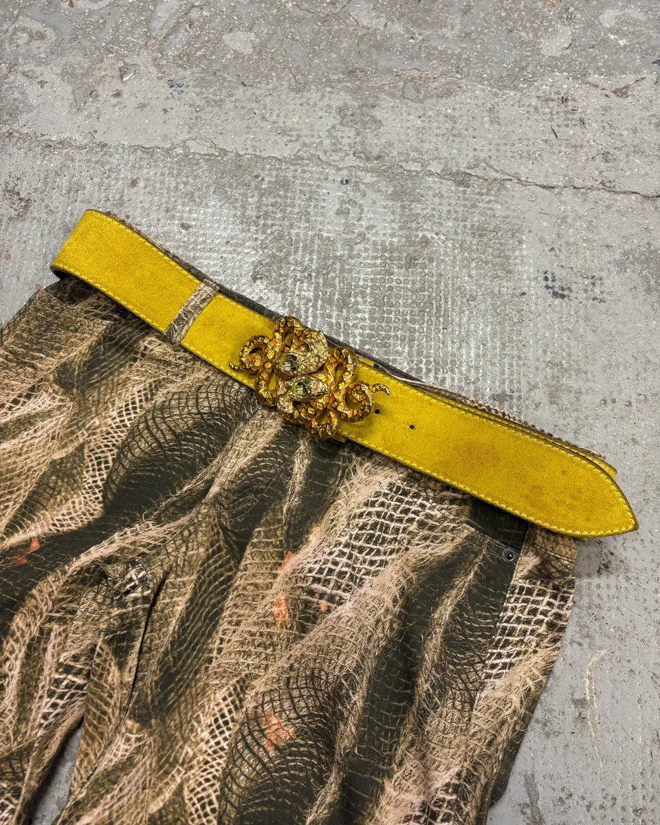 2000s Roberto Cavalli Yellow Suede Leather Embellished Buckle Belt WNtogbs 0