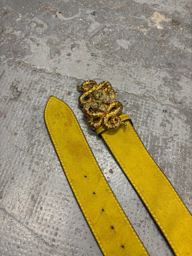 2000s Roberto Cavalli Yellow Suede Leather Embellished Buckle Belt WNtogbs 2