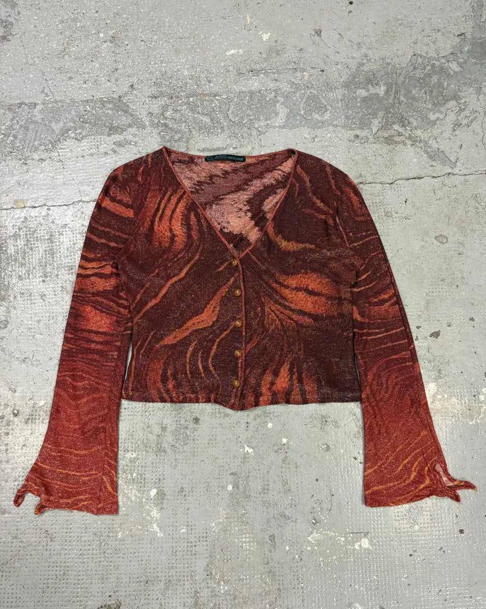 2000s Roberto Cavalli Zebra Dark Obscure Red Cardigan mpDqwYB 0
