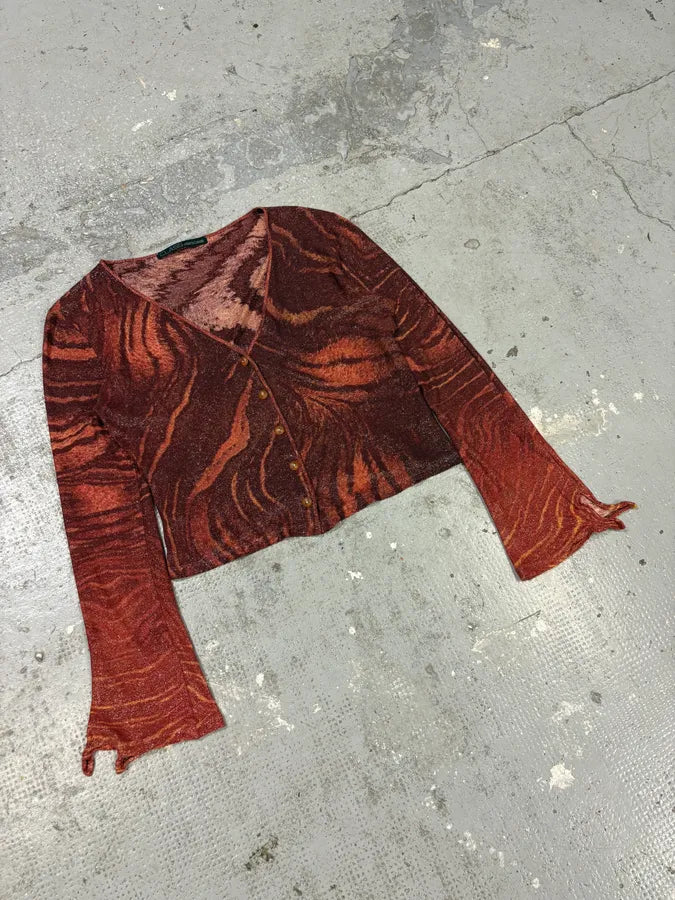 2000s Roberto Cavalli Zebra Dark Obscure Red Cardigan mpDqwYB 1