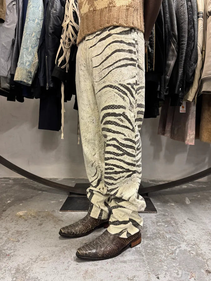 2000s Roberto Cavalli Zebra Marble White Pants wGAwLLk 1