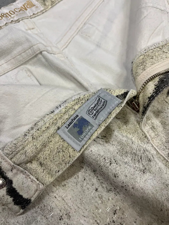 2000s Roberto Cavalli Zebra Marble White Pants wGAwLLk 11