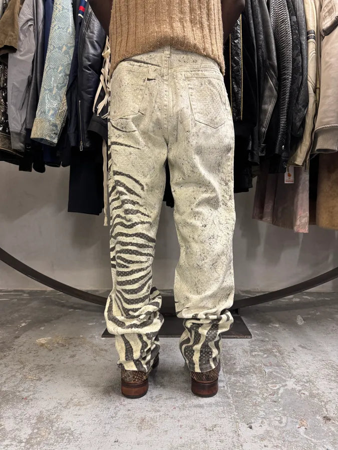 2000s Roberto Cavalli Zebra Marble White Pants wGAwLLk 3