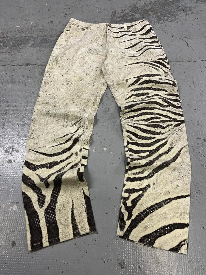 2000s Roberto Cavalli Zebra Marble White Pants wGAwLLk 4