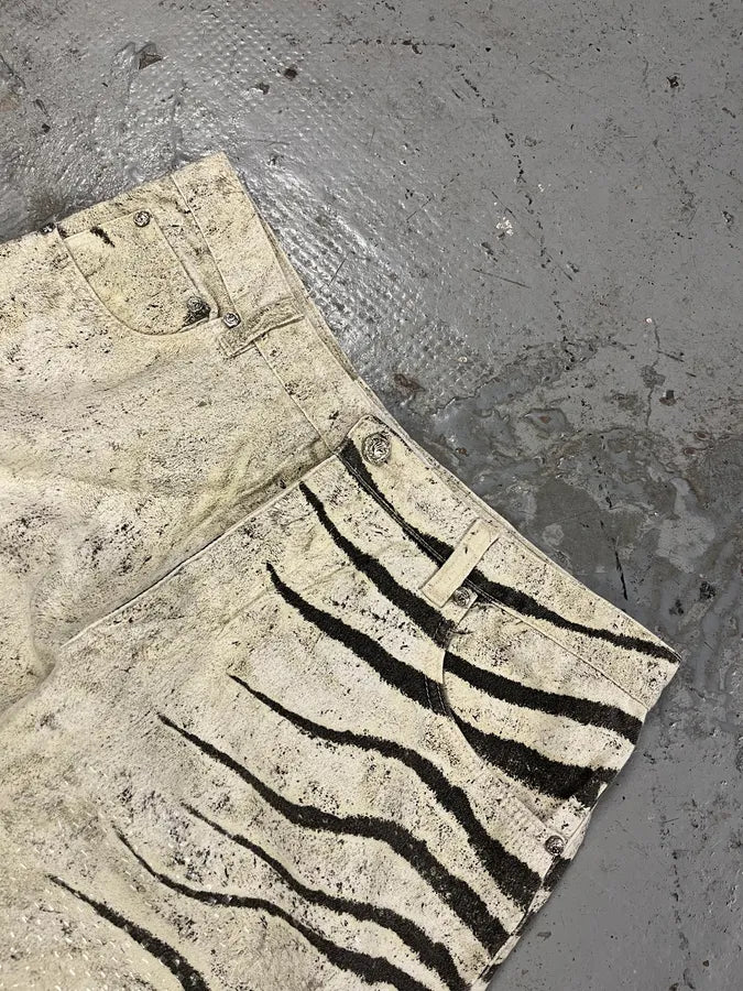 2000s Roberto Cavalli Zebra Marble White Pants wGAwLLk 5