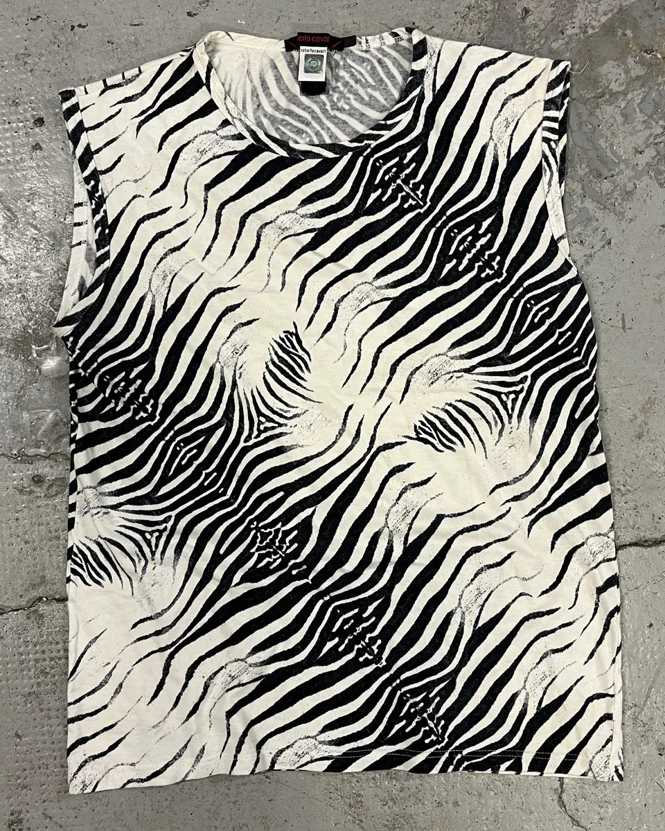 2000s Roberto Cavalli Zebra Black & White Tank Top NDupXdn 1