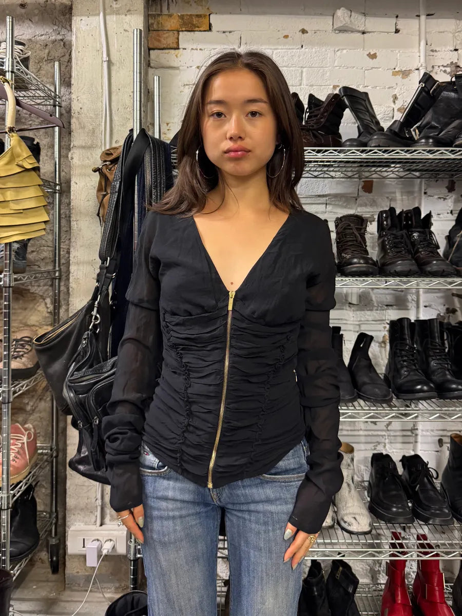 2000s Roberto Cavalli Zip Soft Black Longsleeves Top (M/L) CeuNHJQ 1