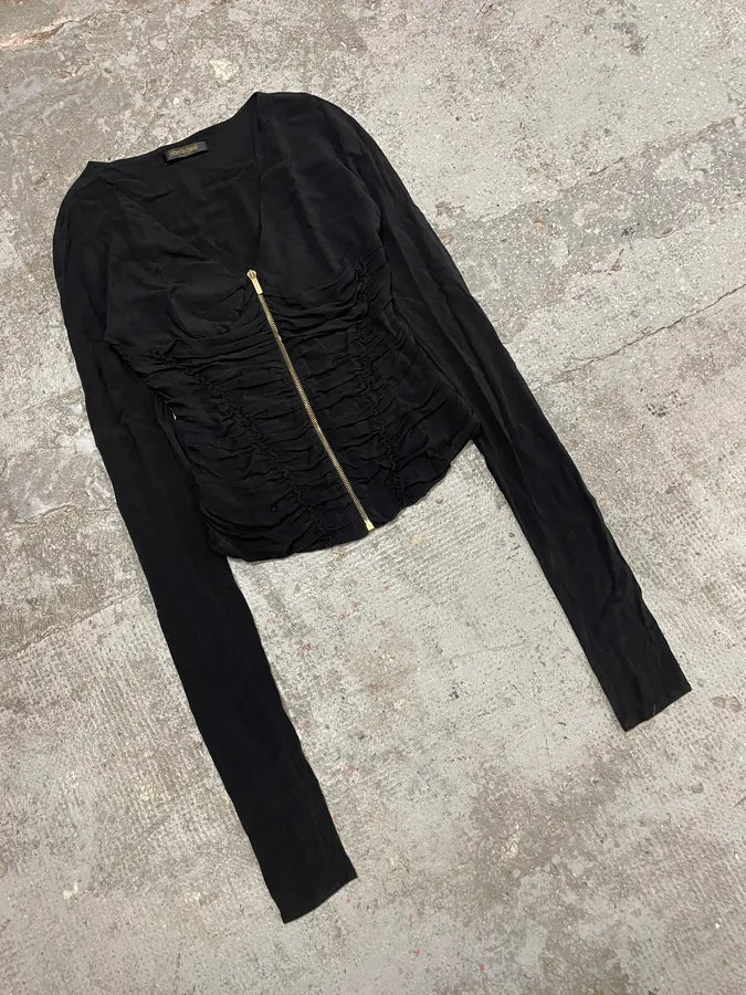 2000s Roberto Cavalli Zip Soft Black Longsleeves Top (M/L) CeuNHJQ 3
