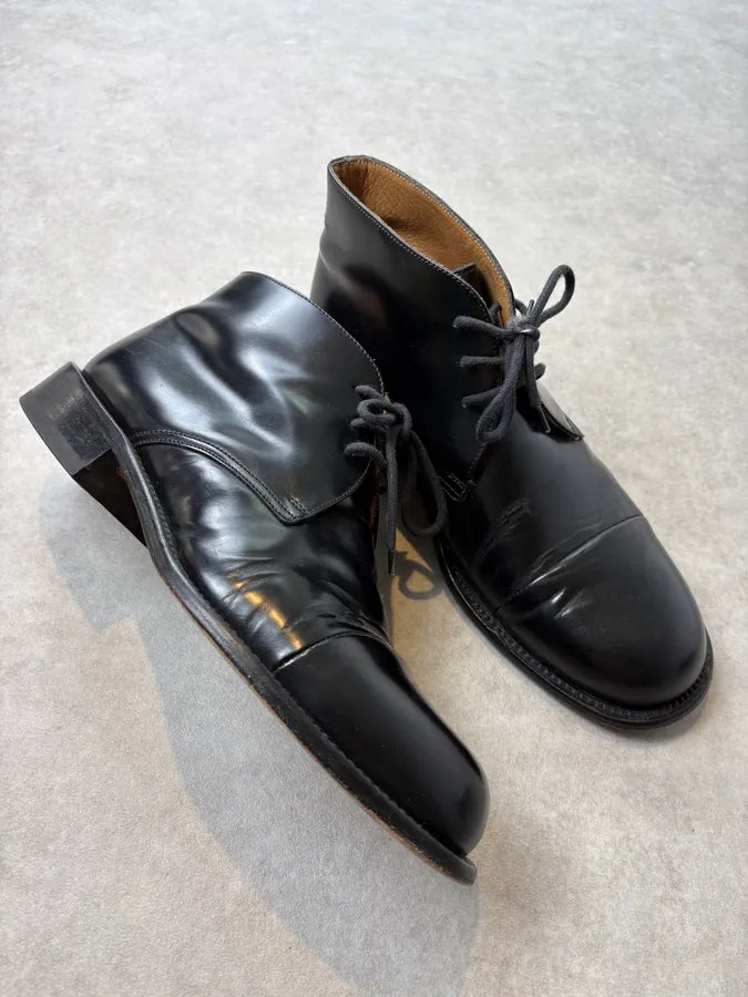 2000s Rowland Brothers Black Leather High Derby Boots TFHmZvW 4
