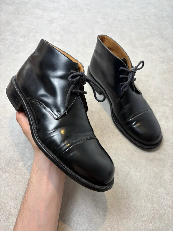 2000s Rowland Brothers Black Leather High Derby Boots TFHmZvW 0