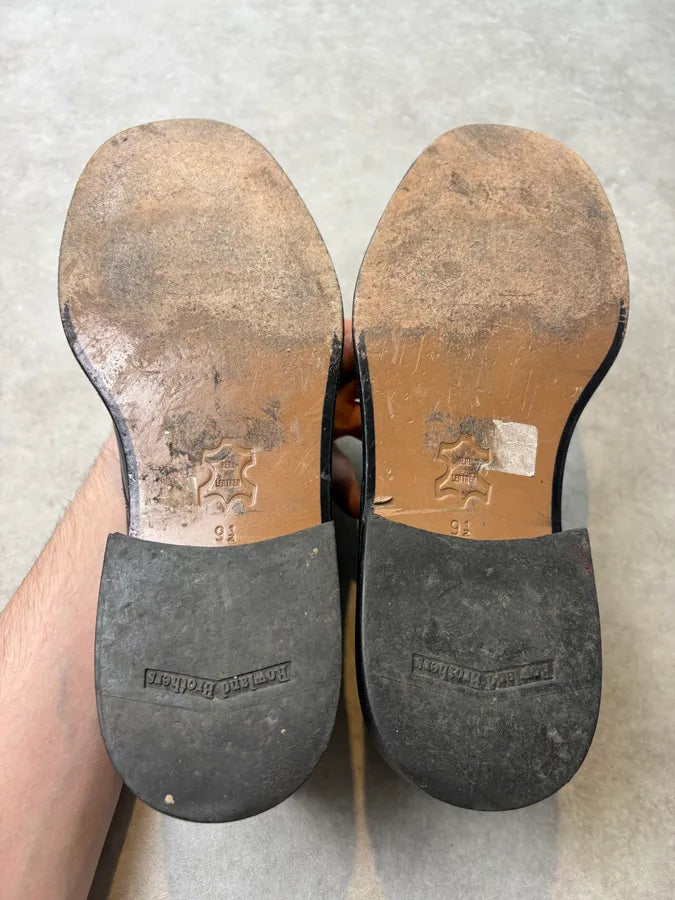 2000s Rowland Brothers Black Leather High Derby Boots TFHmZvW 7