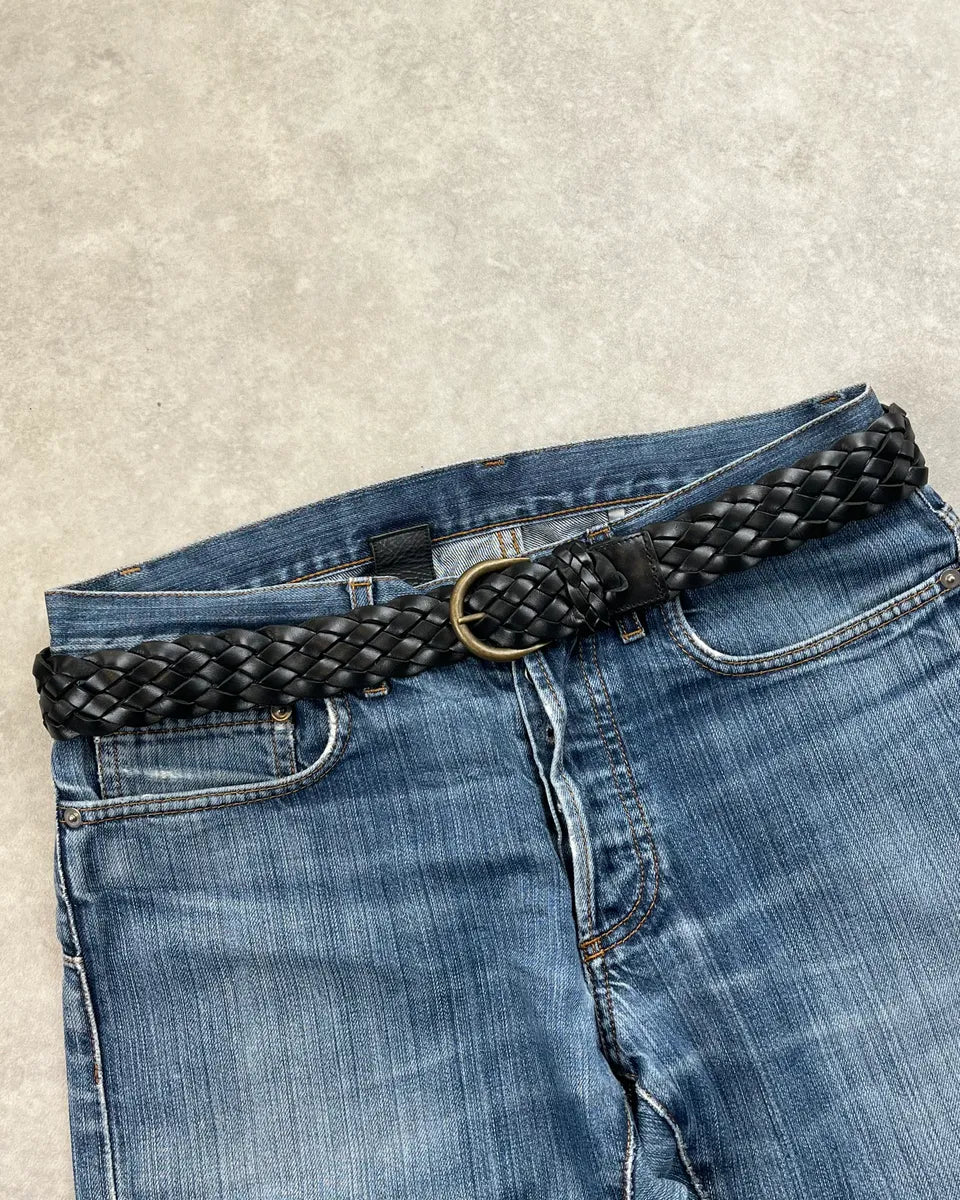 2000s Saint Laurent Black Leather Woven Belt amwloqM 0