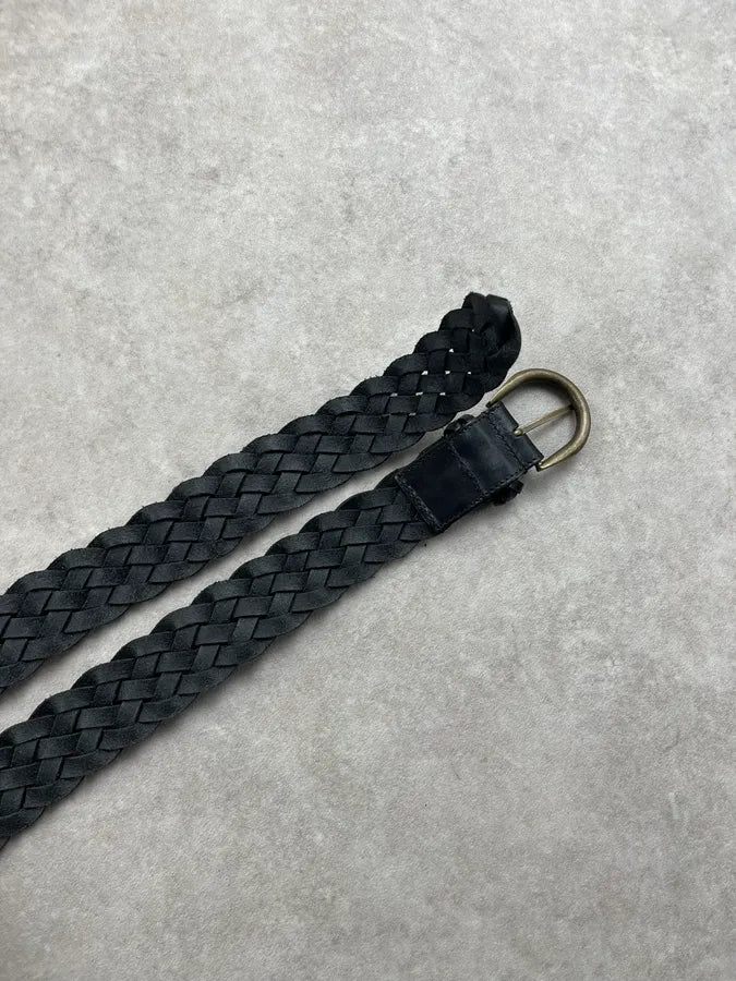 2000s Saint Laurent Black Leather Woven Belt amwloqM 6