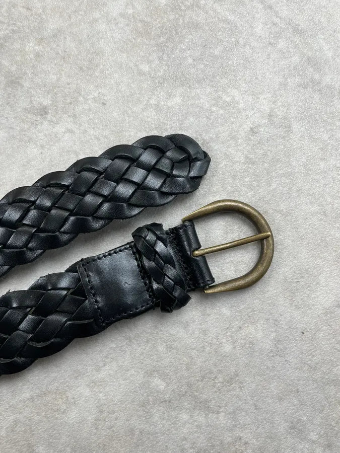 2000s Saint Laurent Black Leather Woven Belt amwloqM 3