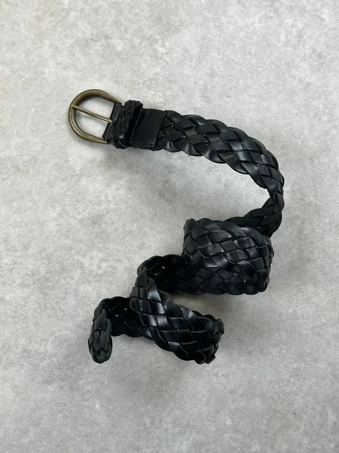 2000s Saint Laurent Black Leather Woven Belt amwloqM 2