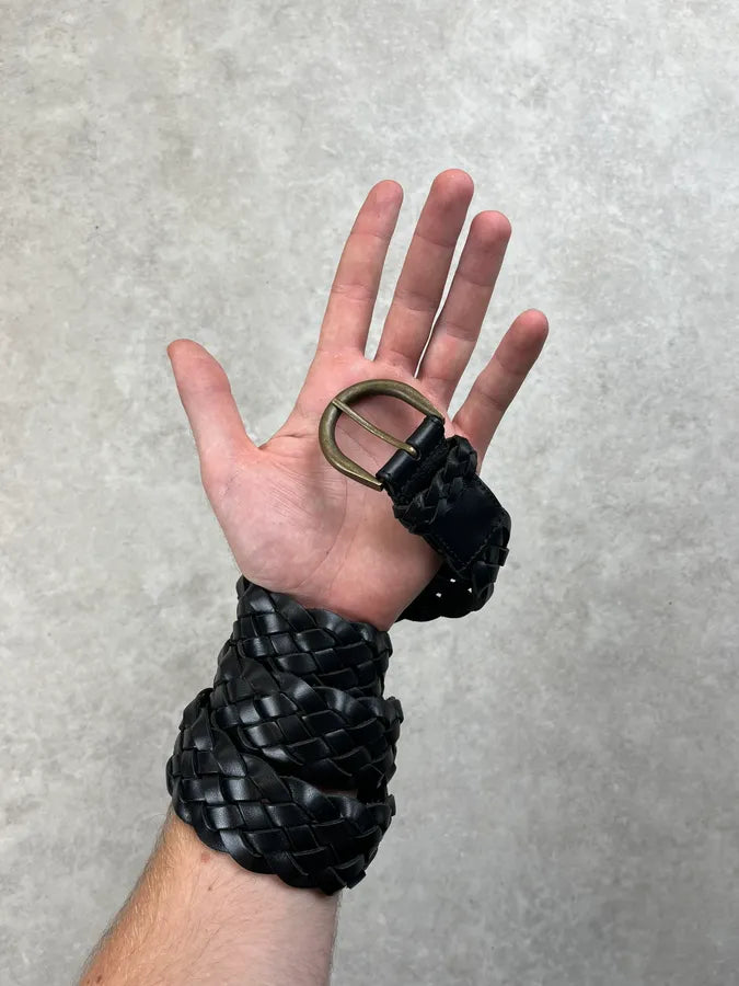2000s Saint Laurent Black Leather Woven Belt amwloqM 1