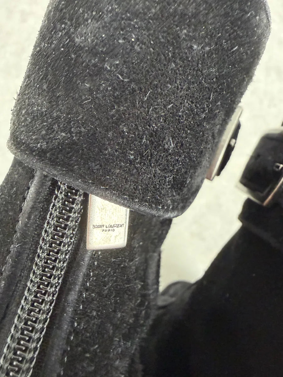 2000s Saint Laurent Black Suede Leather Buckle Boots USLPvWp 10