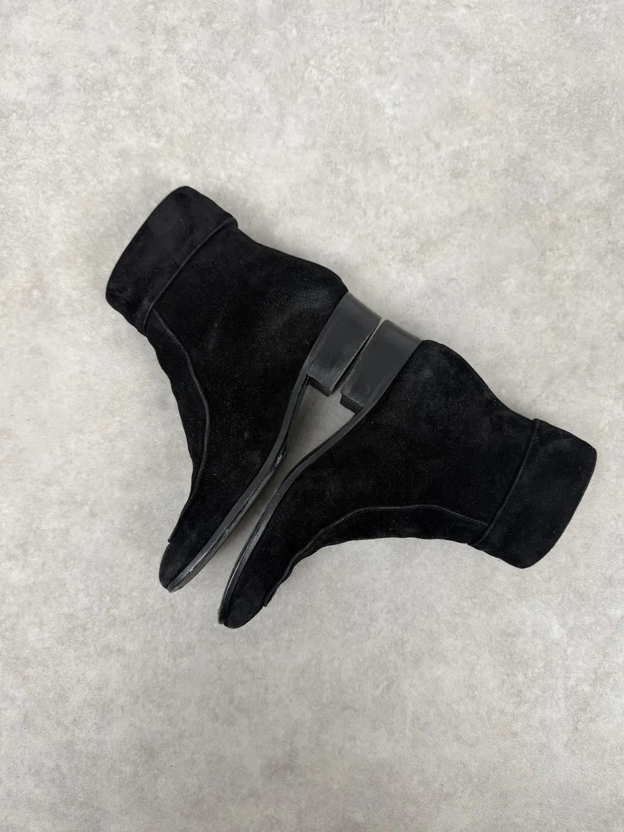 2000s Saint Laurent Black Suede Leather Buckle Boots USLPvWp 2