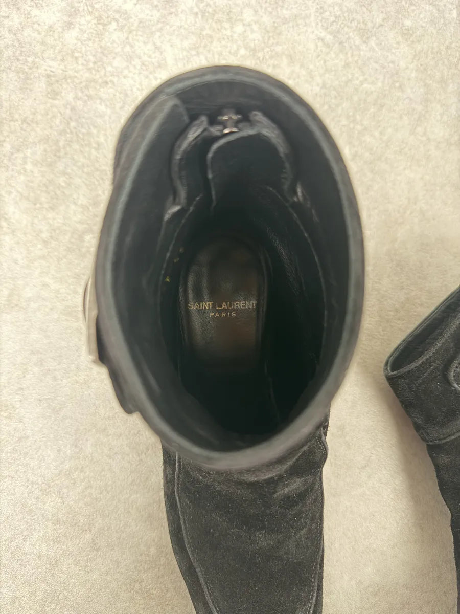 2000s Saint Laurent Black Suede Leather Buckle Boots USLPvWp 3