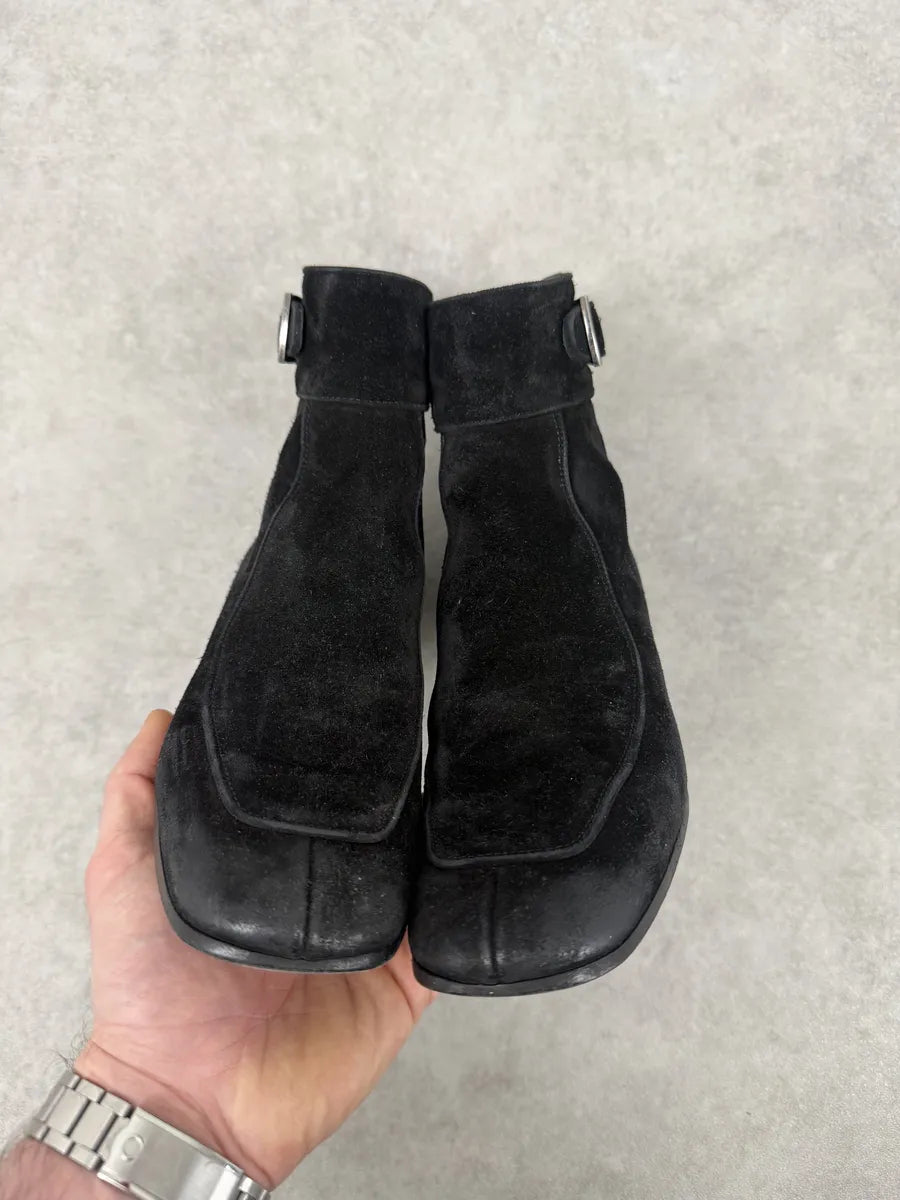 2000s Saint Laurent Black Suede Leather Buckle Boots USLPvWp 4