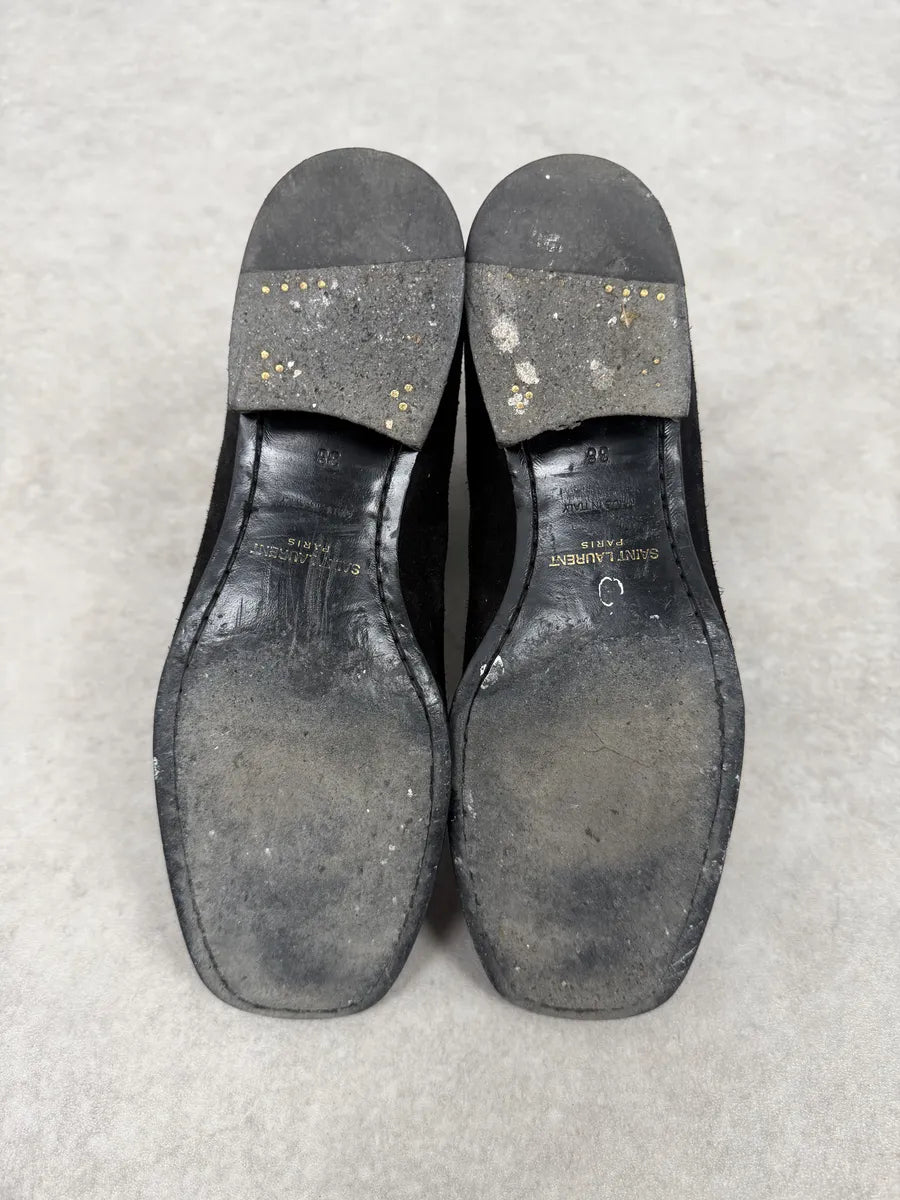 2000s Saint Laurent Black Suede Leather Buckle Boots USLPvWp 6