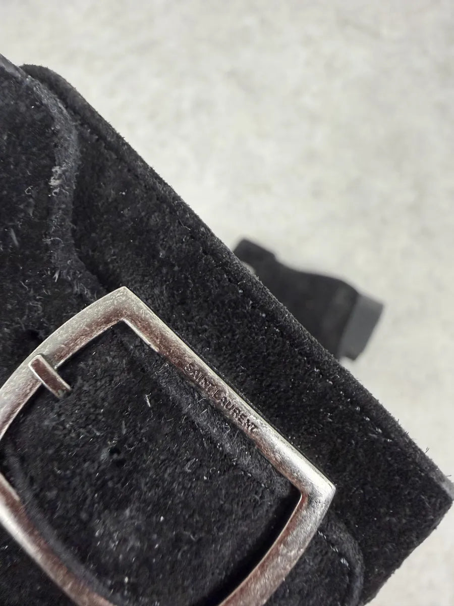 2000s Saint Laurent Black Suede Leather Buckle Boots USLPvWp 9