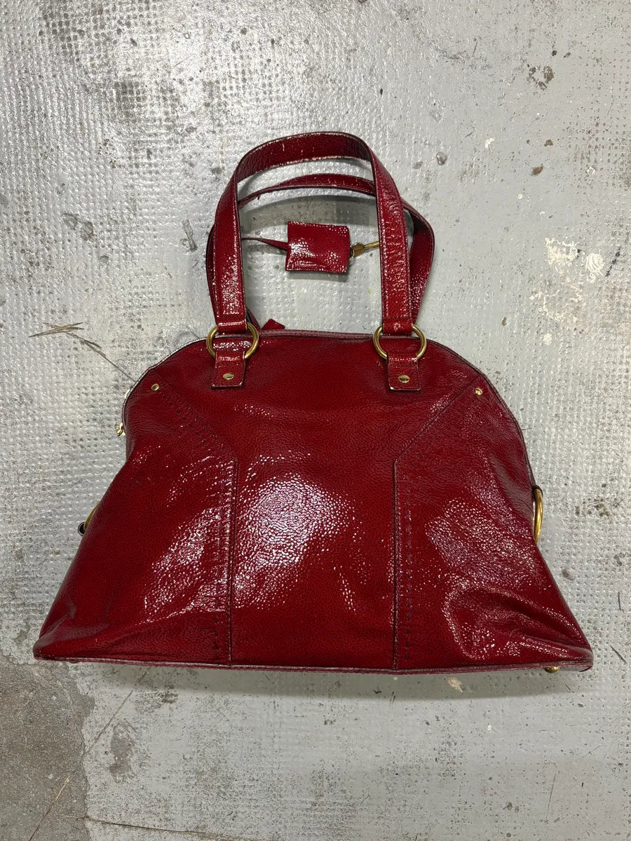 AW2008 Saint Laurent Bordeaux Patent Leather Muse Barrel Bag KgaEQfJ 2