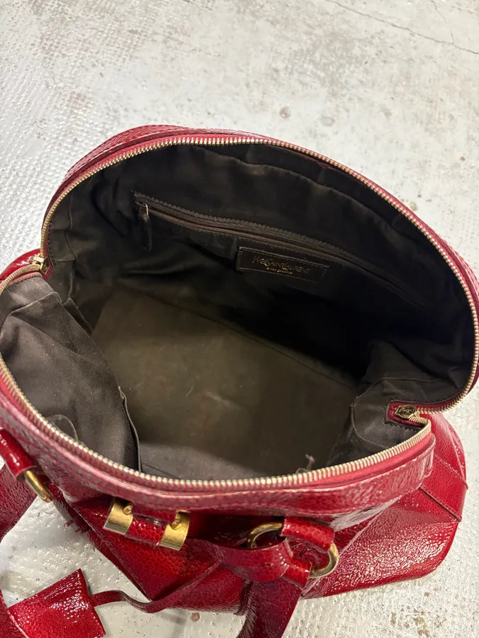 AW2008 Saint Laurent Bordeaux Patent Leather Muse Barrel Bag KgaEQfJ 8