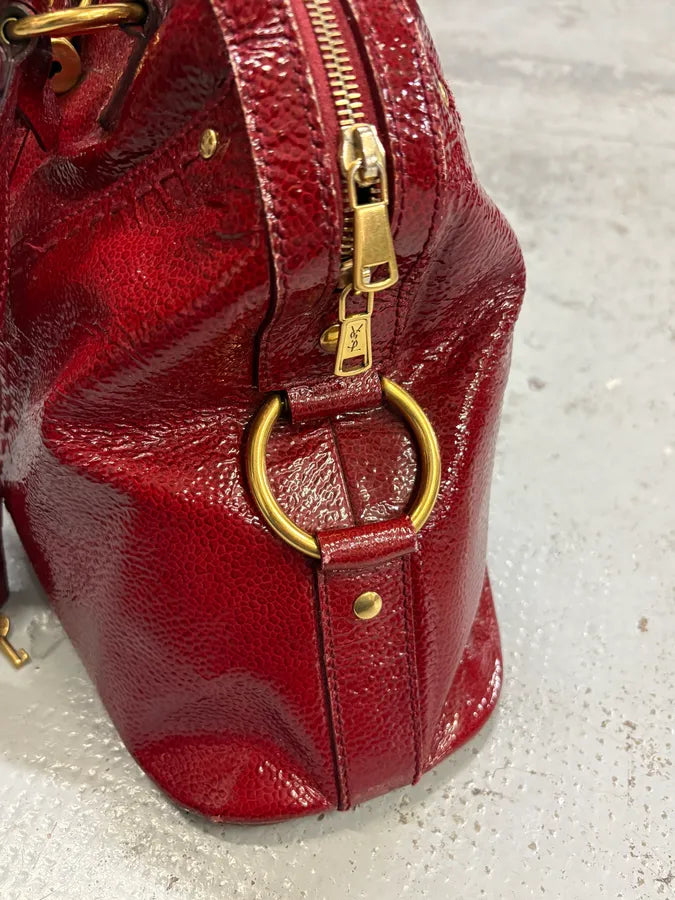 AW2008 Saint Laurent Bordeaux Patent Leather Muse Barrel Bag KgaEQfJ 7
