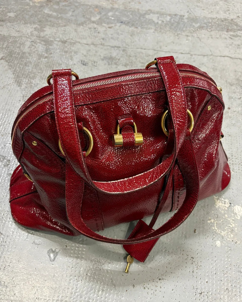 AW2008 Saint Laurent Bordeaux Patent Leather Muse Barrel Bag KgaEQfJ 3