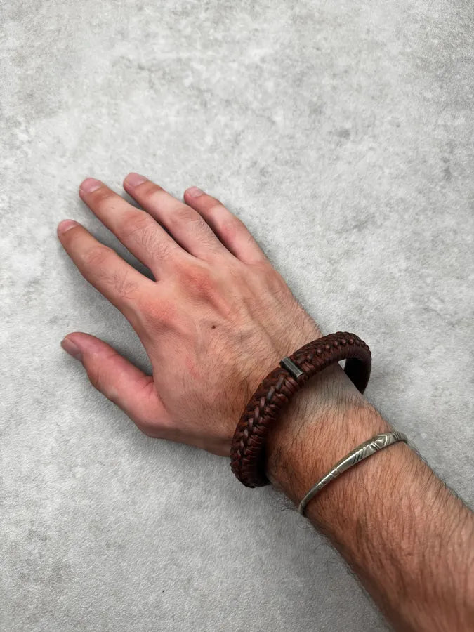 2010s Saint Laurent Brown Woven Leather Armband Bracelet MwPpaKP 2