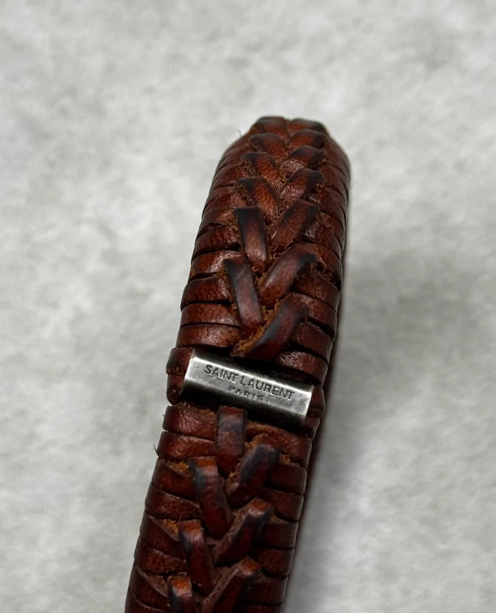 2010s Saint Laurent Brown Woven Leather Armband Bracelet MwPpaKP 4