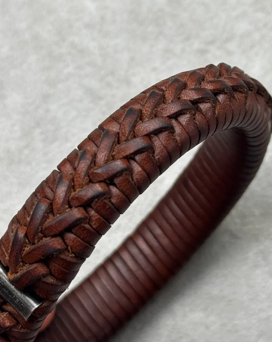 2010s Saint Laurent Brown Woven Leather Armband Bracelet MwPpaKP 5