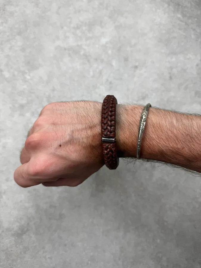 2010s Saint Laurent Brown Woven Leather Armband Bracelet MwPpaKP 1