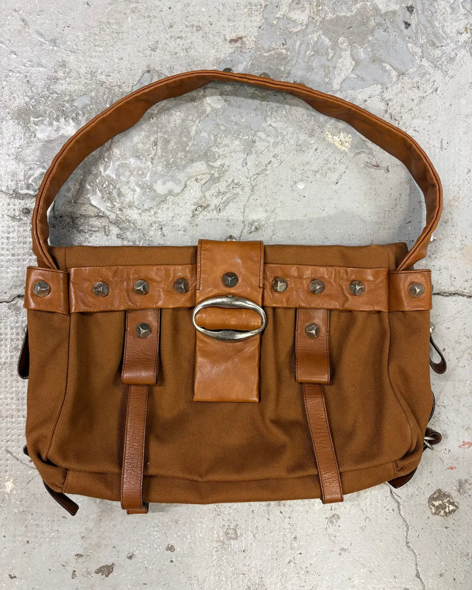 2000s Saint Laurent Hybrid Leather Studded Brown Handle Bag (OS) YmchcAQ 0